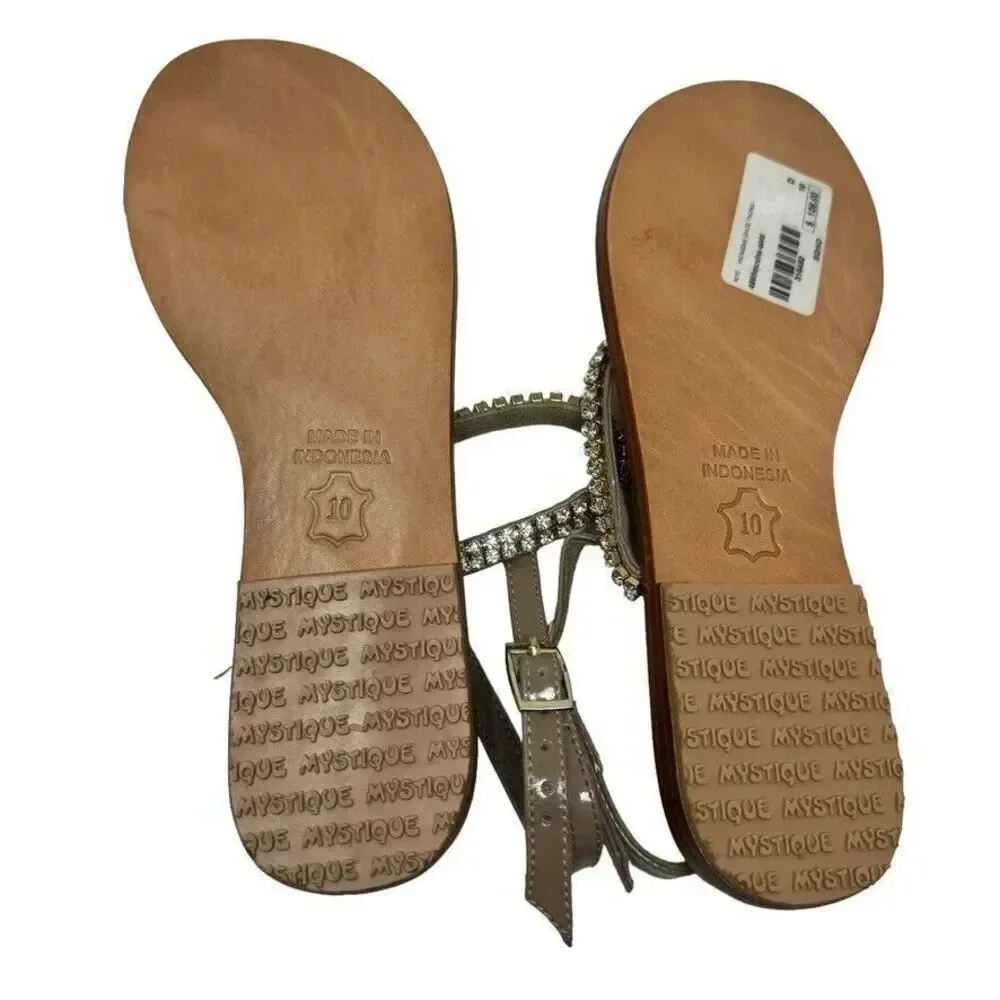 Mystique Rhinestone Toe Loop Sandals Size 10 mocha and gold toe ring thongs New